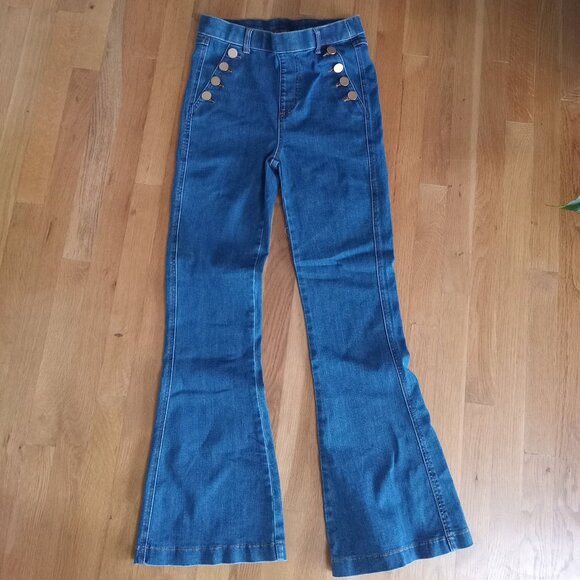 Bell-Bottom Double-Breasted Button Stretch Jeans by ANNA & AVA - Picture 1 of 6